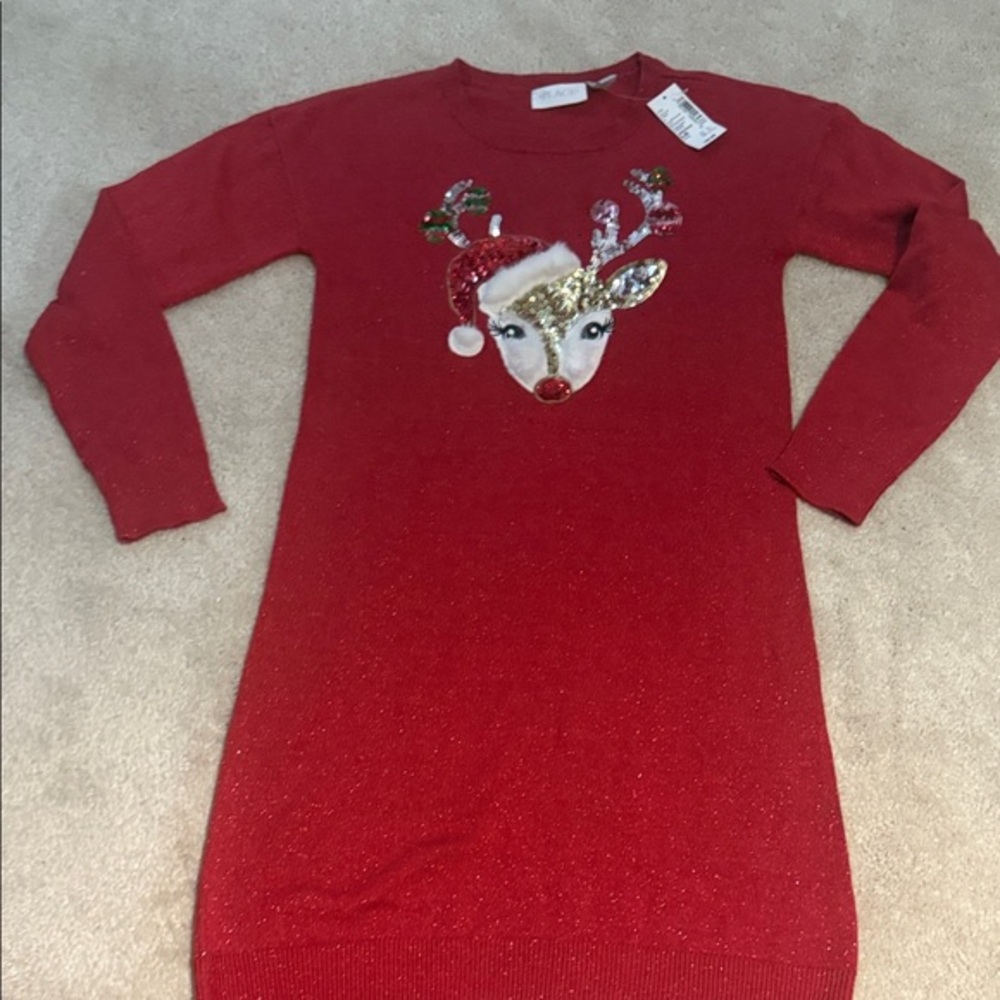 Girls red sparkly reindeer Christmas dress NWT size 10–12